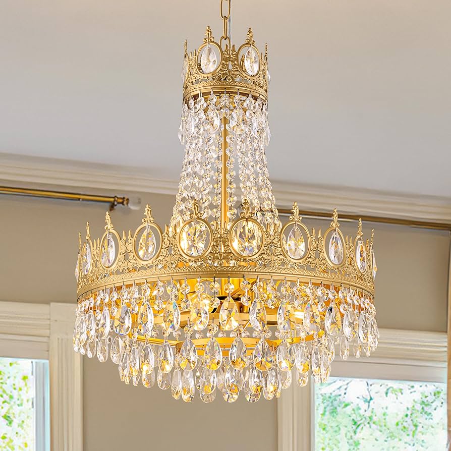 TOCHIC Gold Chandelier French Empire Crystal Chandeliers 6-Light
