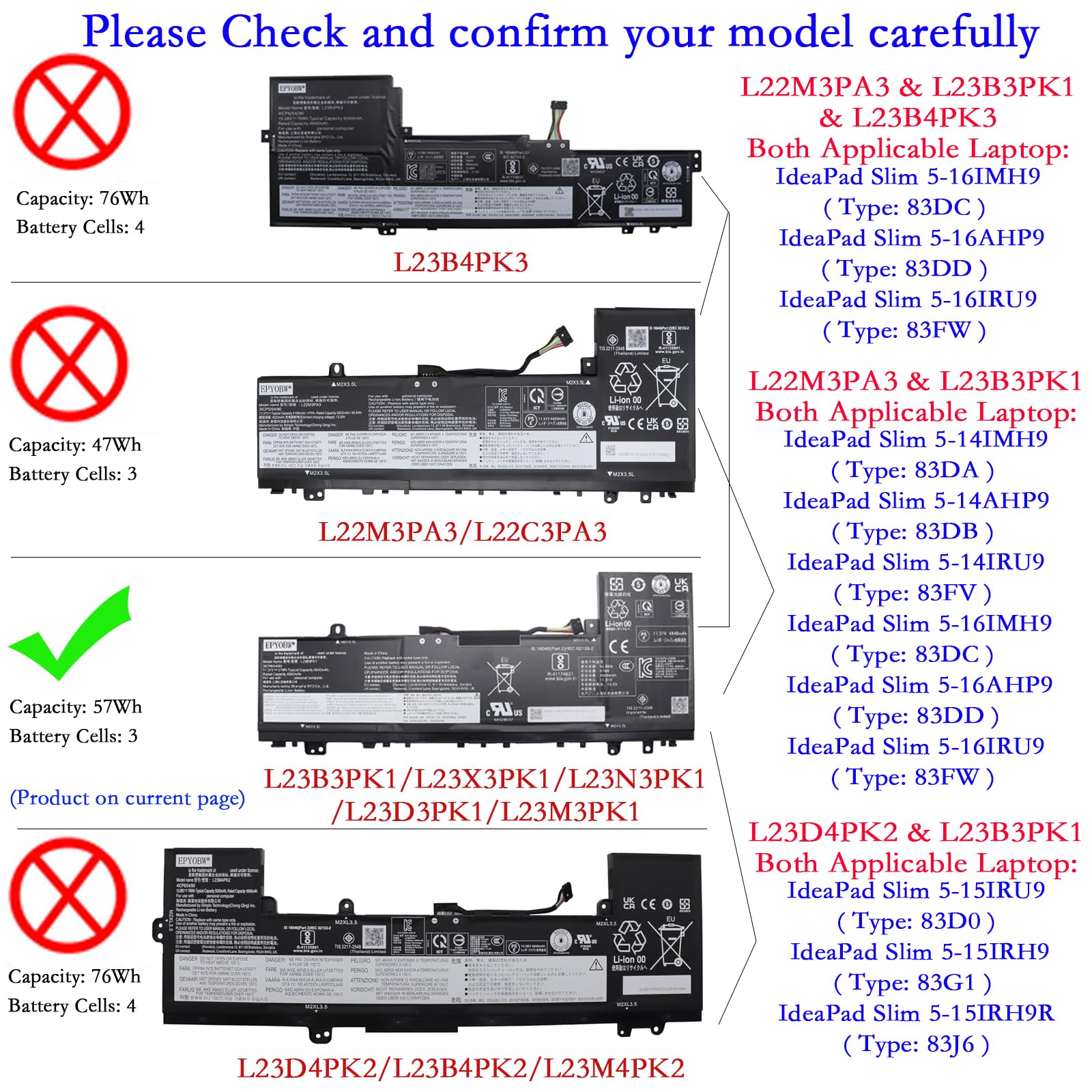 Amazon.com: EPYOBW L23B3PK1 Laptop Battery 57Wh 5040mAh 11.31V