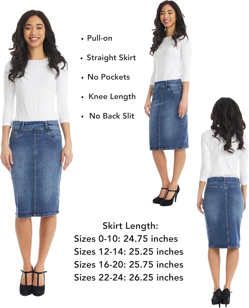 ESTEEZ Blue Denim Skirt for Women – Modest Midi Stretch Jean Skirt