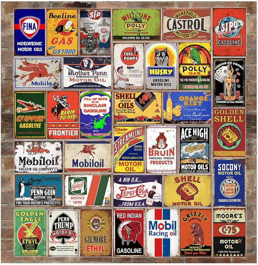 Amazon.com: 35 Pieces Reproduced Vintage Tin Signs, Gas Oil Retro