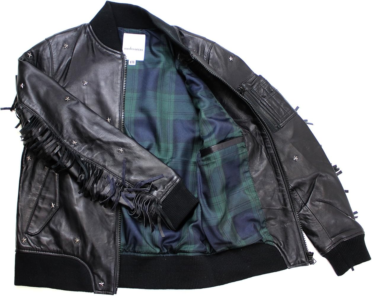 Amazon | [モダンマン] レザー スタッズフリンジMA-1 BLACK M | コート