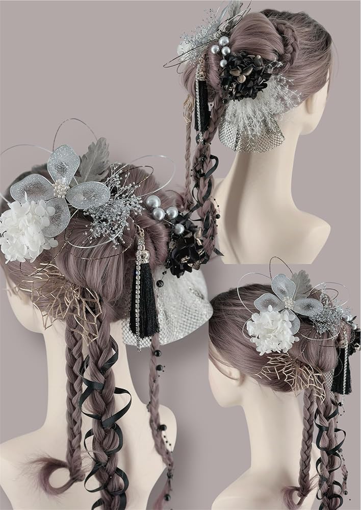 Amazon.co.jp: ディップアート 髪飾り 成人式 卒業式 結婚式 白 黒