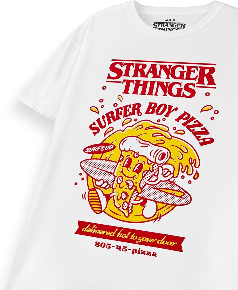 Amazon.com: Stranger Things Mens T-Shirt | Adults Surfer Pizza Boy