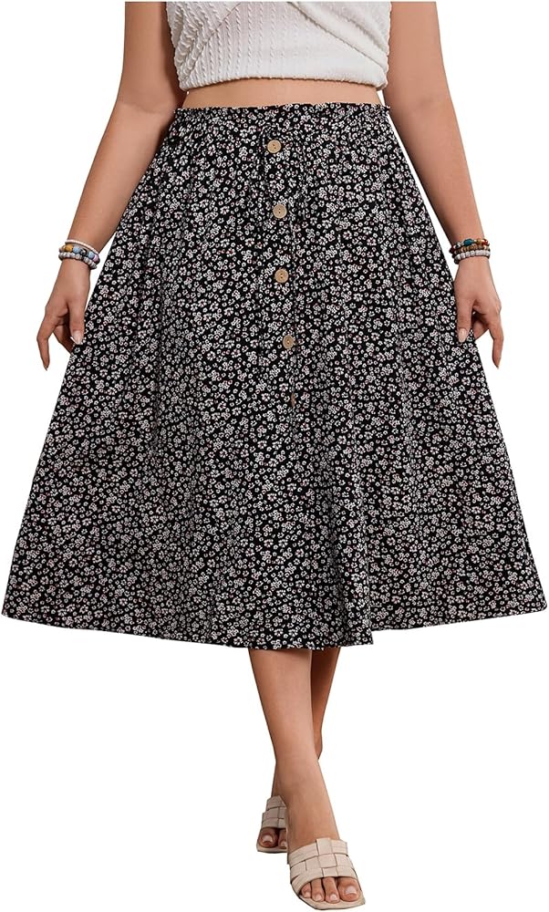 Amazon.com: Floerns Women's Plus Size Ditsy Floral Split Thigh