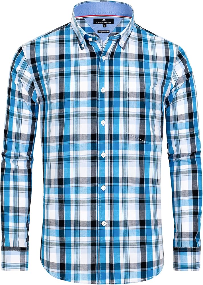 Amazon.com: Alimens & Gentle Plaid Button Up Dress Shirt Men Black