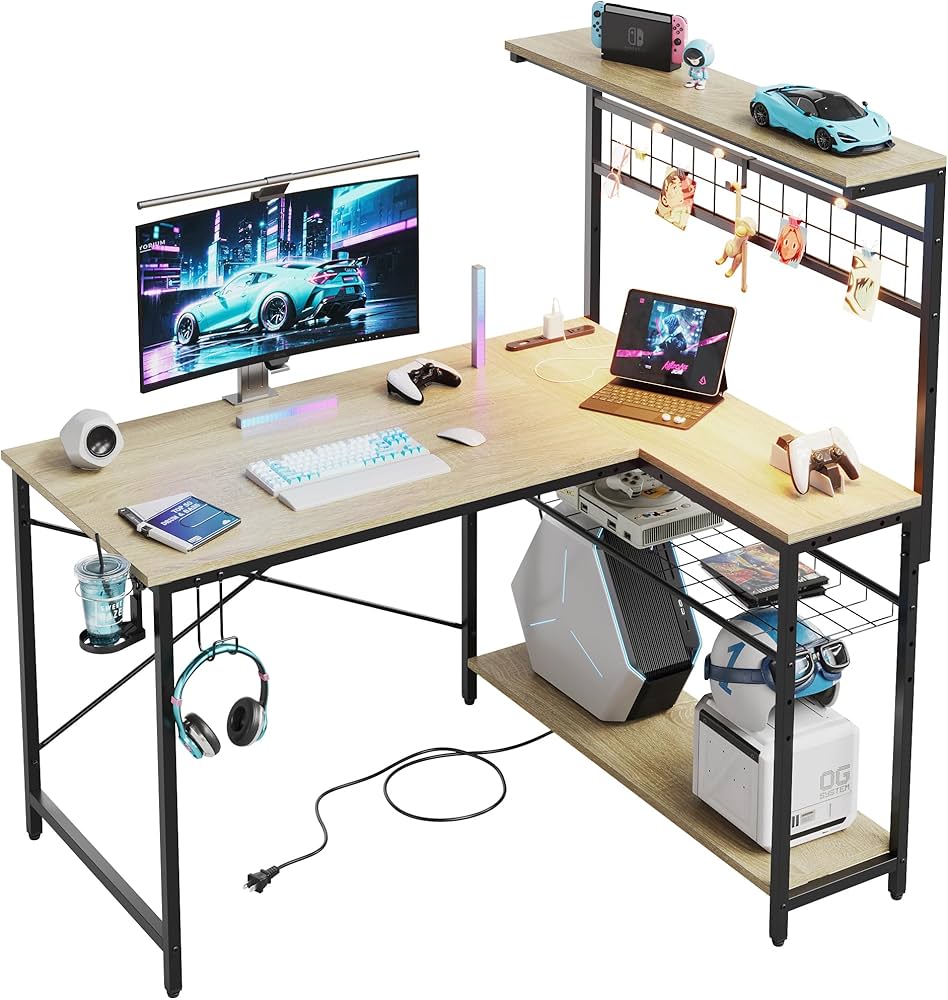 Amazon | Bestier l字デスク パソコンデスク 幅107cm コンセント付き