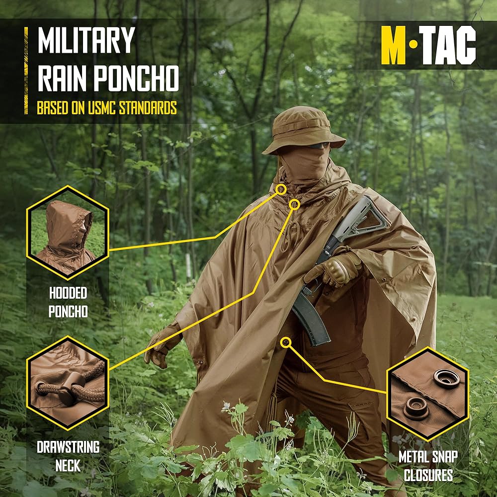 Amazon | M-Tac タクティカル レインポンチョ - 陸軍軍ポンチョ