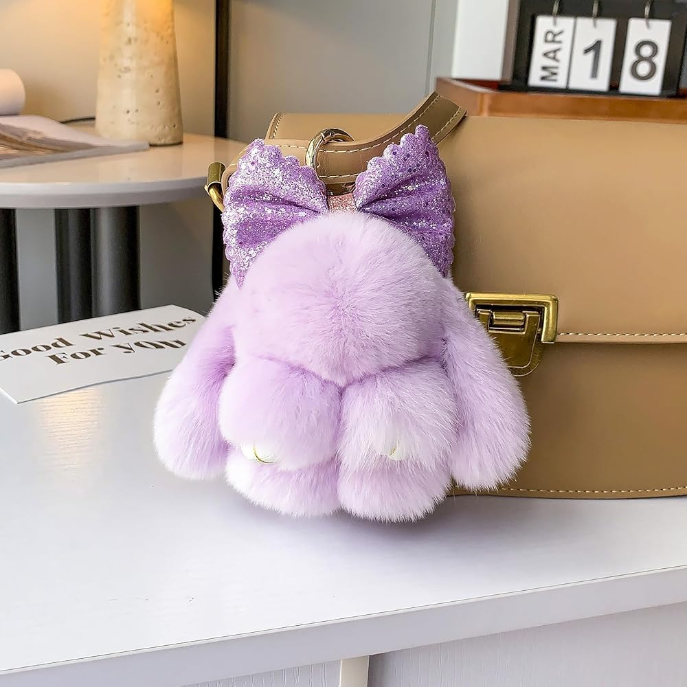 Bunny Keychain Sparkly Bow Adorable Cute Stylish Plush Bunny Charm