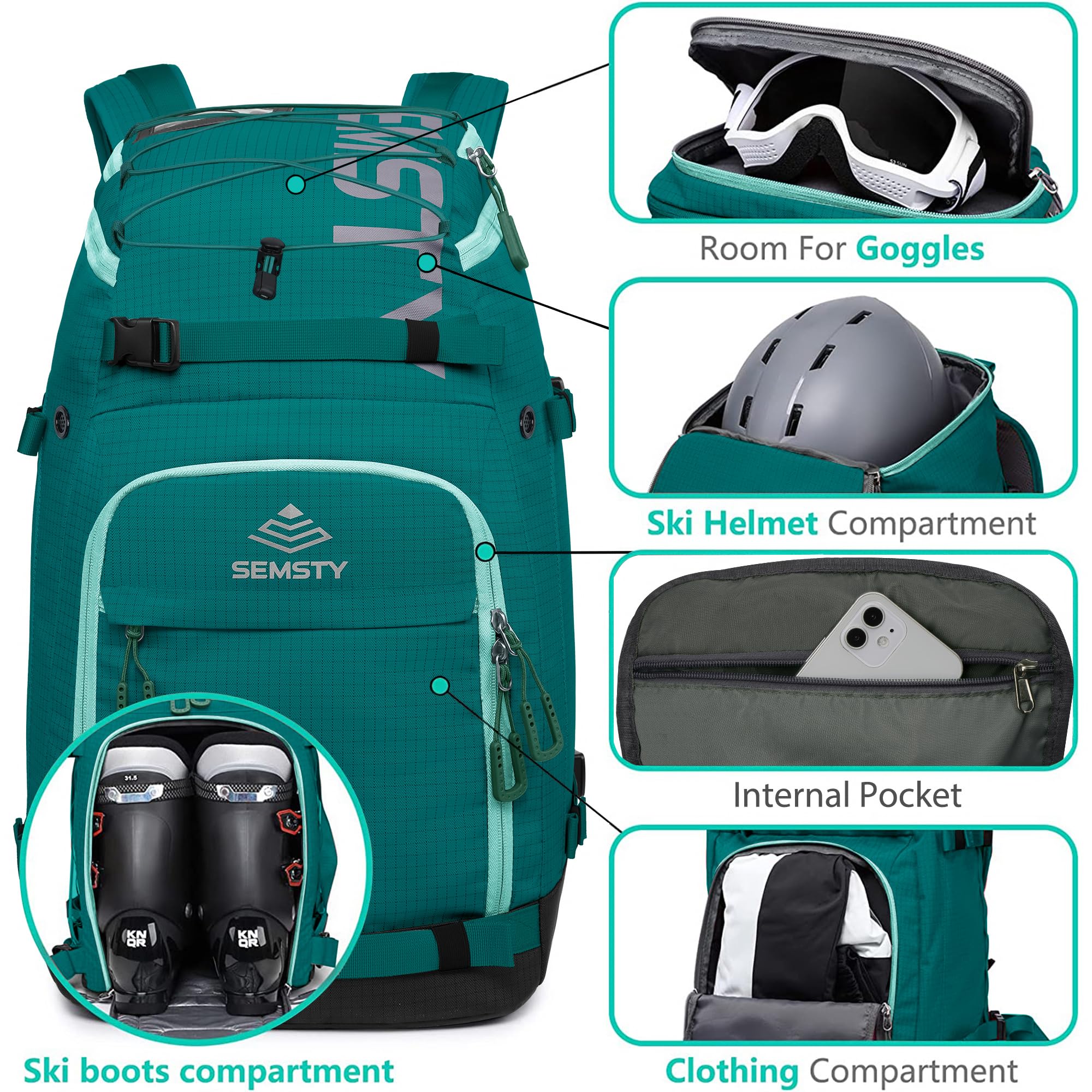 Amazon.co.jp: SEMSTY スキーブーツバッグ 55L 防水スキー