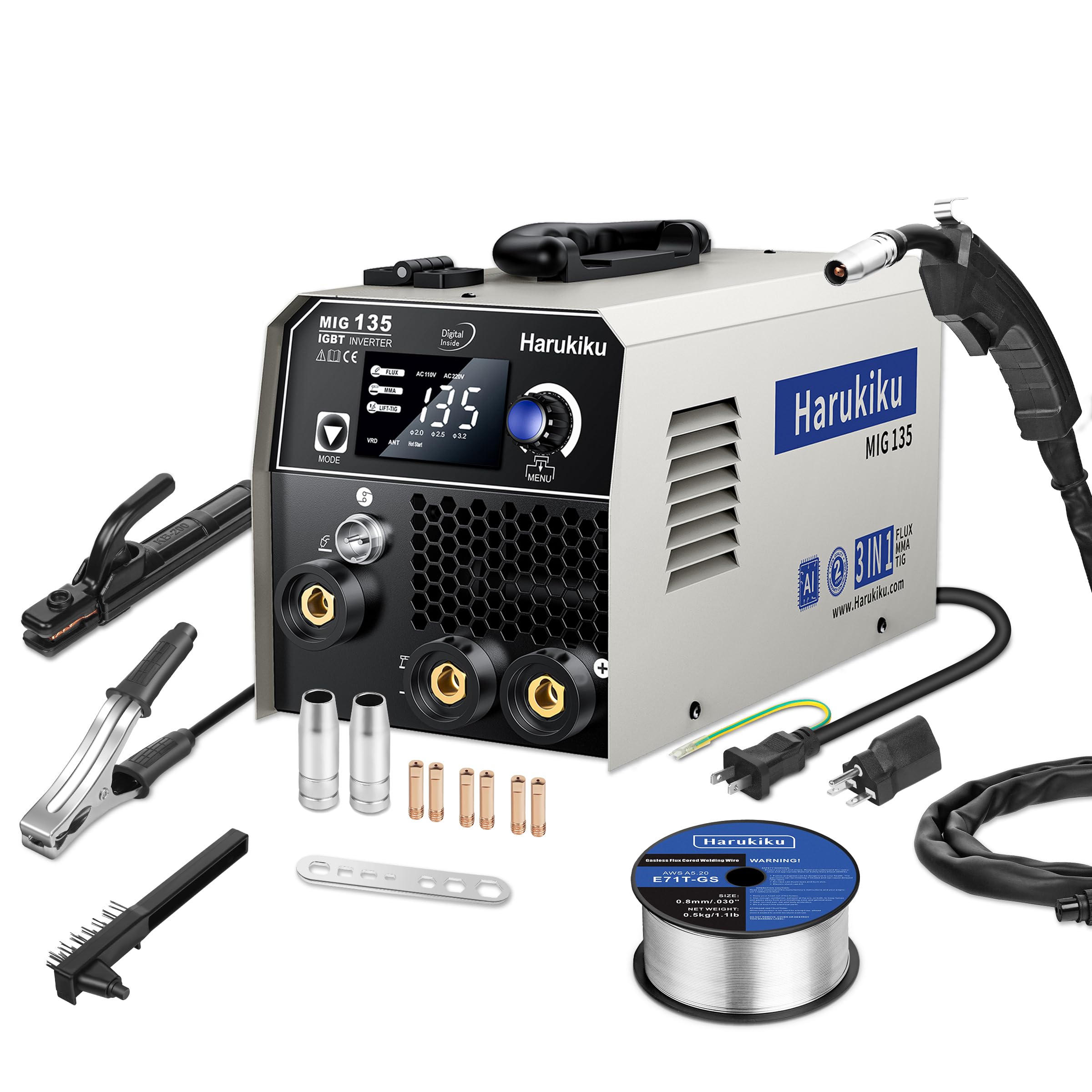 Amazon | Harukiku MIG135ノンガス半自動溶接機 100V 200V兼用 130A