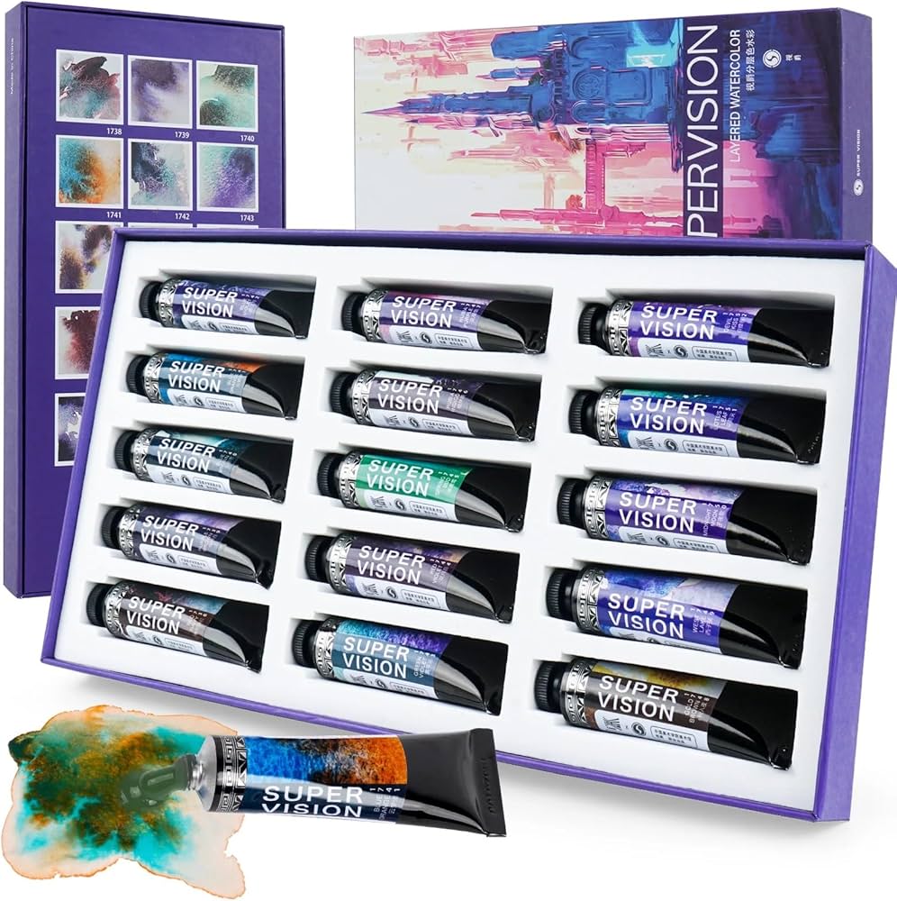 Amazon | SUPER VISION 水彩絵の具 分離色 透明水彩 絵の具 15色