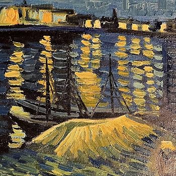Amazon.co.jp: 手書き油絵 ゴッホ ローヌ川の星月夜 額付 絵画