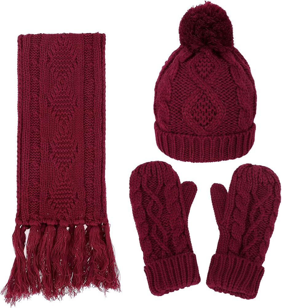 ANDORRA Hat Scarf Glove Set for Women 3 in 1 Soft Warm Thick Cable