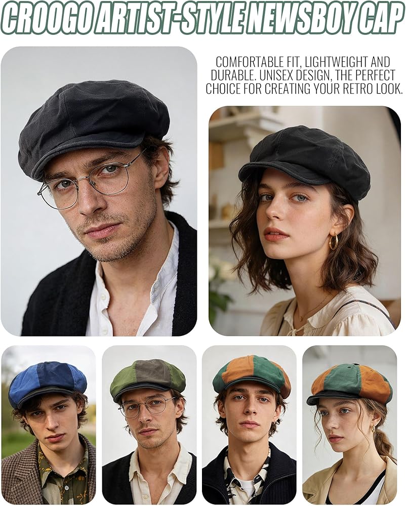 Croogo Newsboy Hat Peaky Blinders Style Baker Boy Beret Flat Cap 8