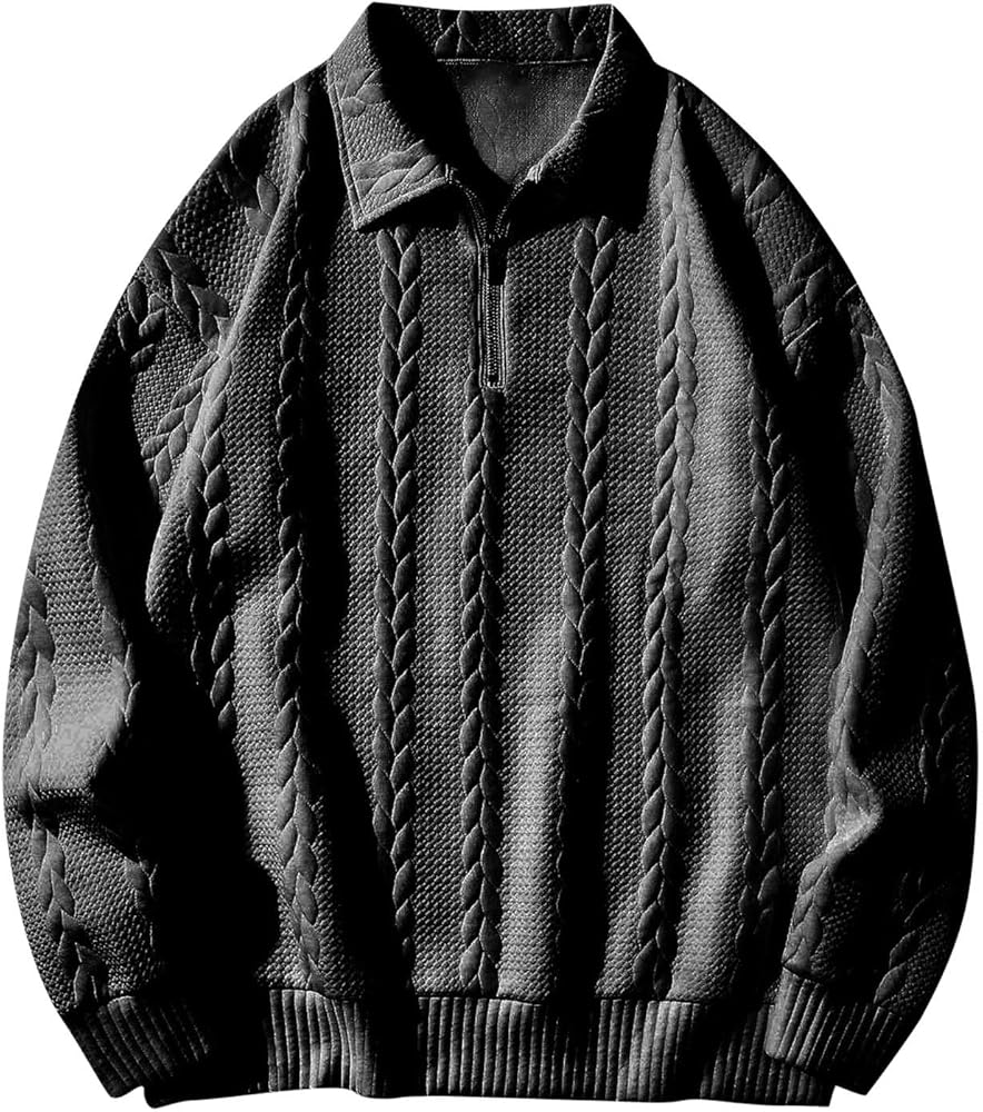 Amazon.com: Men's Quarter Zip Sweatshirt Loose Fit Knit Jacquard