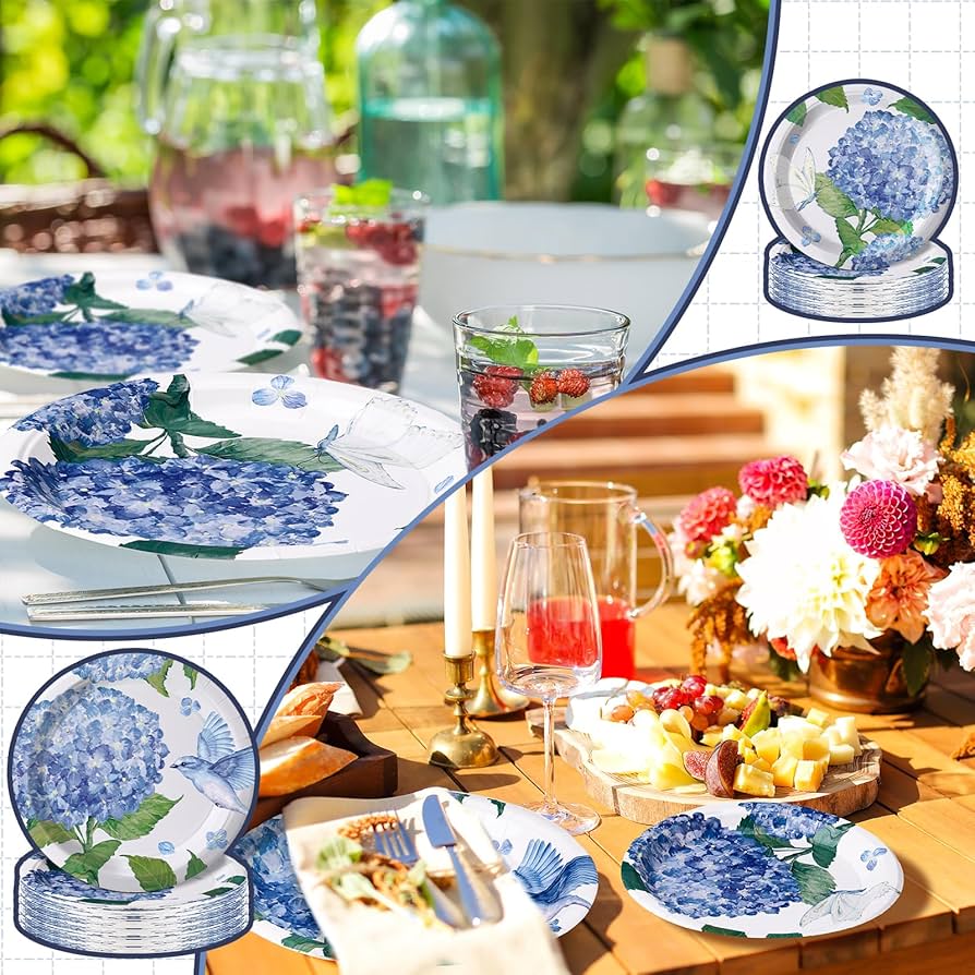 Amazon.com: Funnymoom 48 Pcs Hydrangea Paper Plates Set 9