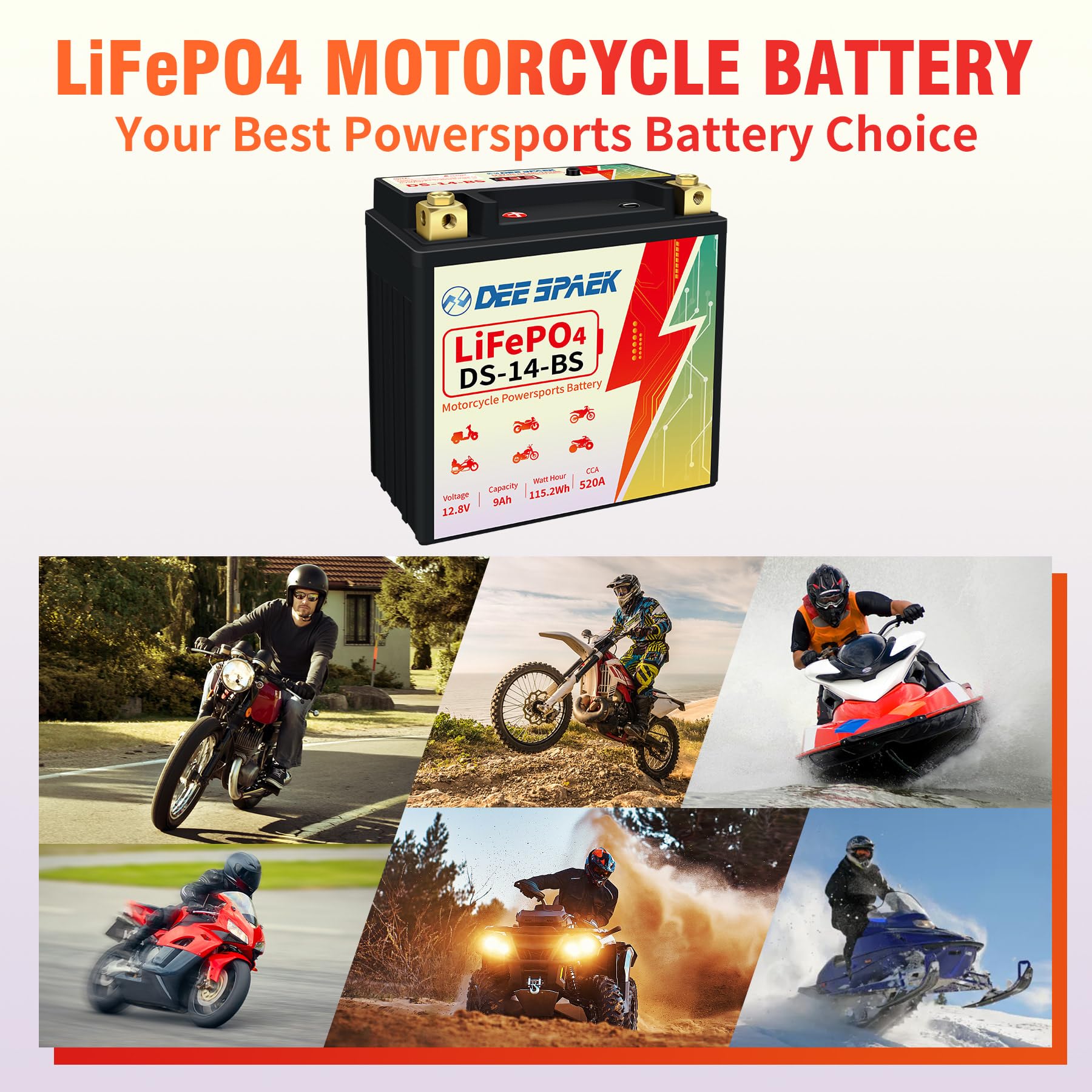 Amazon | DEESPAEK バイクバッテリー 520CCA, リチウムパワースポーツ