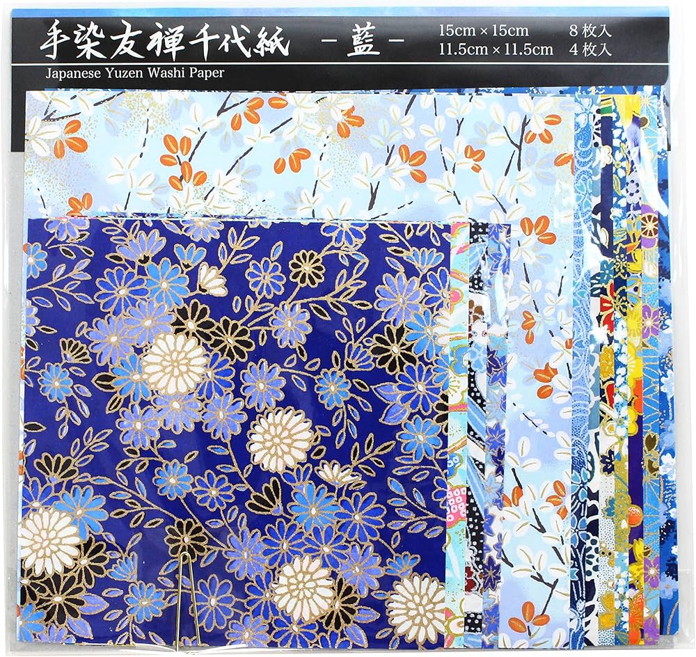 Amazon | WRC 折り紙 手染友禅千代紙 藍 15cm8枚 11.5cm4枚 YZ-C-002