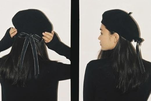 Amazon | ベレー帽 リボン付き リボン レディース 秋 冬 ブラック 秋物