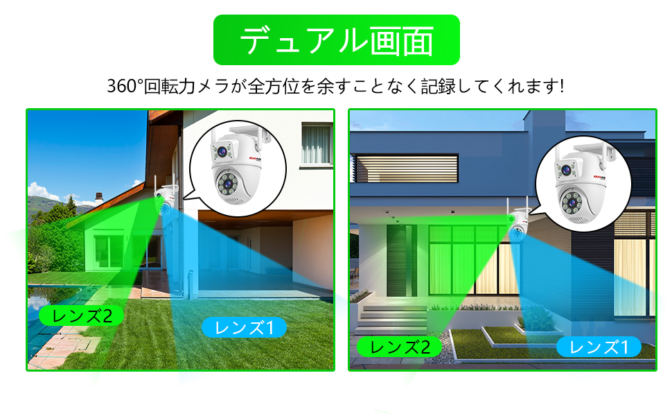 Amazon.co.jp: 二つ監視画面・防犯カメラ 屋外 PTZ首振り パン355