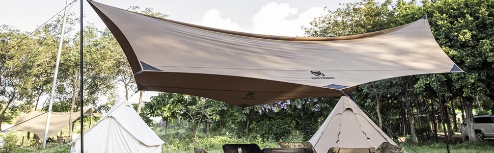 Amazon | OneTigris ポリコットンTC タープ ポール付き 4m x 5m