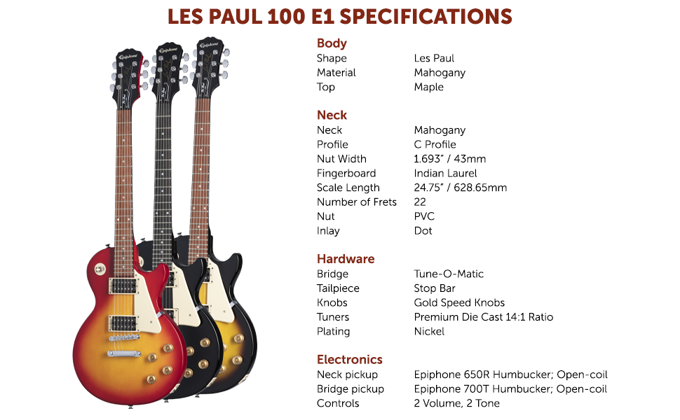 Epiphone LP-100 Les Paul Electric Guitar, Vintage Sunburst