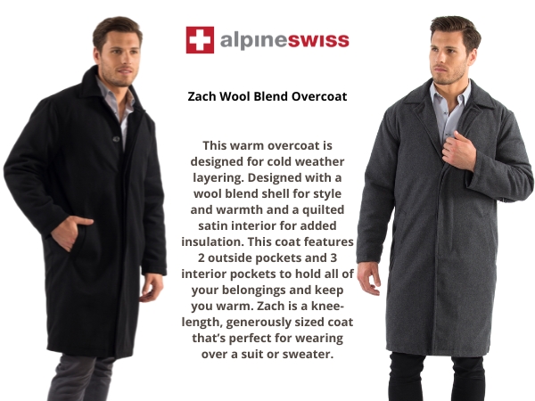 Alpine Swiss Zach Men's Wool Blend Overcoat – Knee-Length Trench