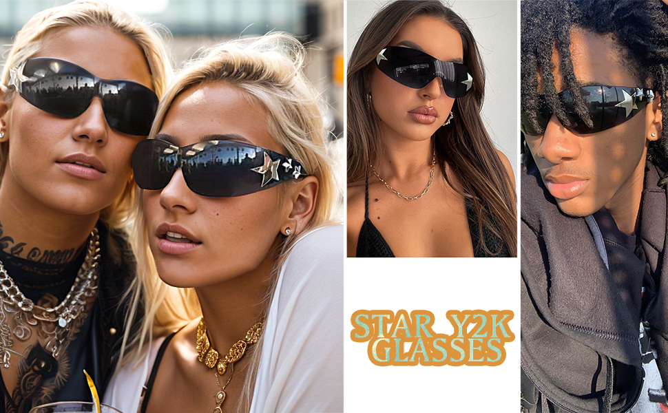 Amazon.com: Haqptul Rimless Y2K Sunglasses Star Wrap Around