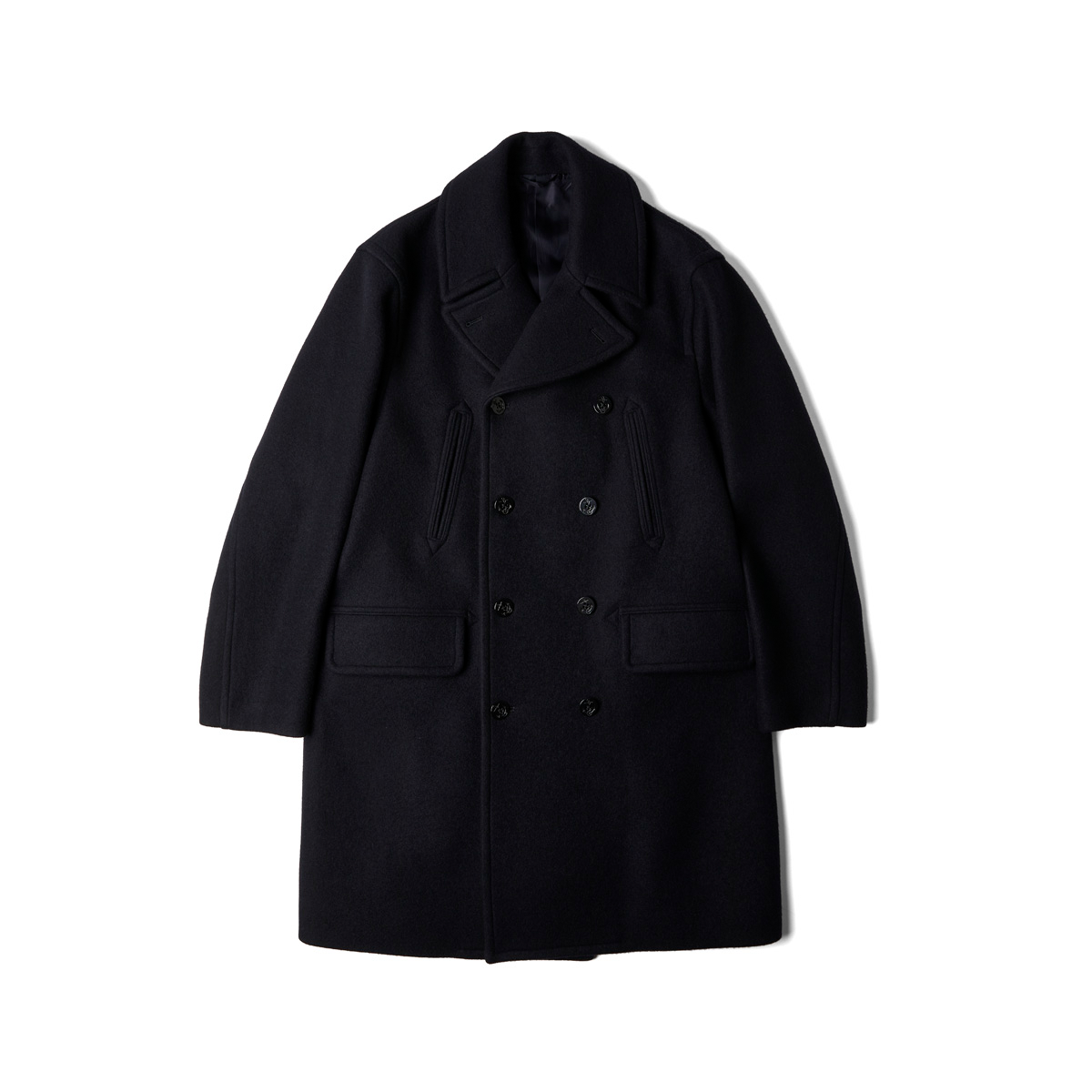 BLURHMS ROOTSTOCK, WOOL MELTON 10B PEA COAT (DARKNAVY) - SLOW