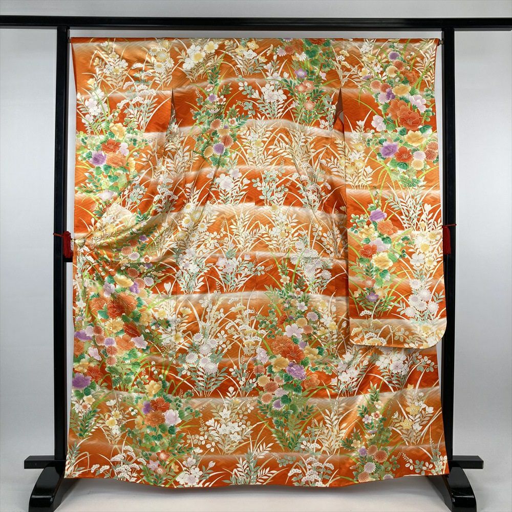 中古）振袖 水色 たたき染め 睡蓮 秋山庄太郎 袷 M【身丈】161.5cm【裄