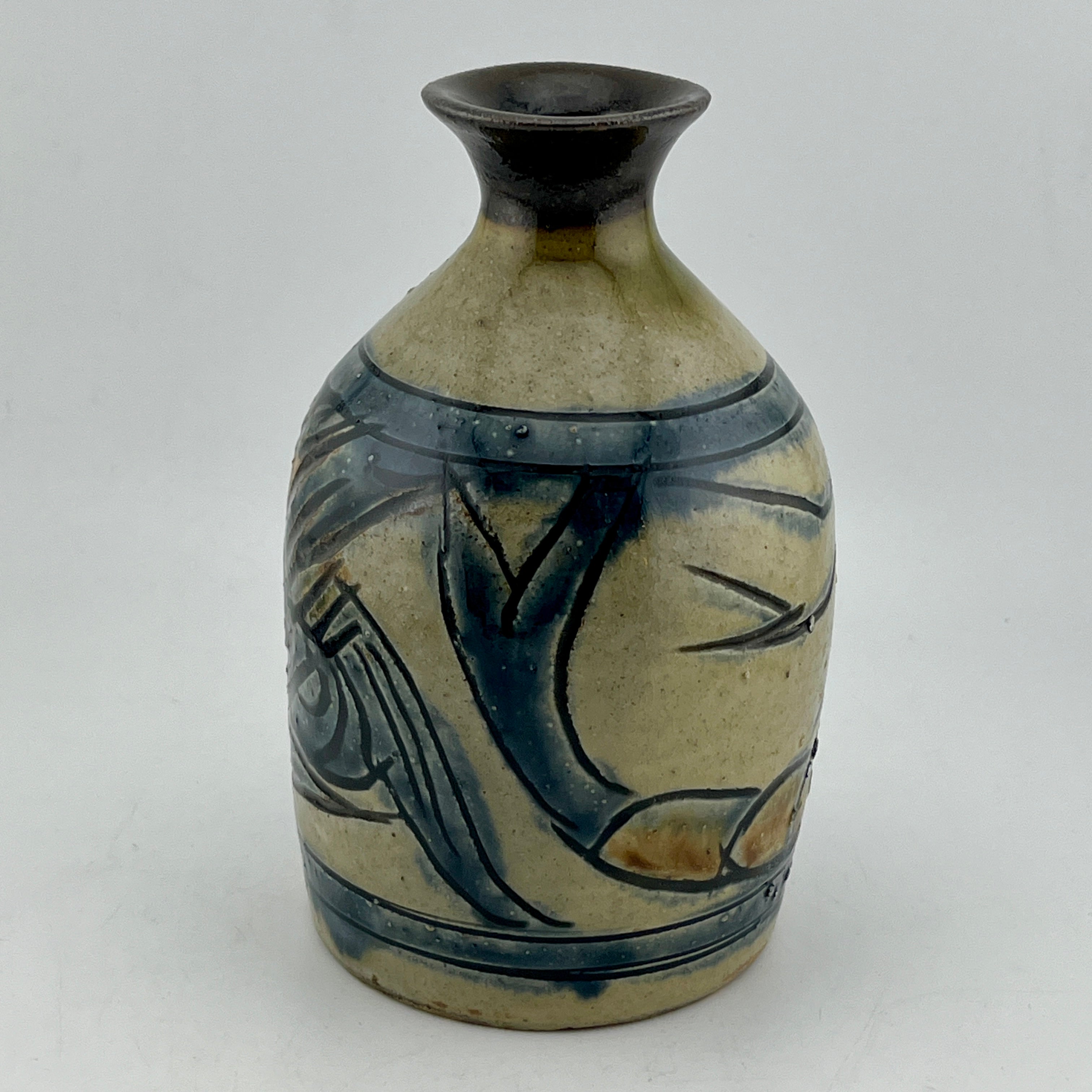 人間国宝金城次郎長男 琉球壺屋焼 登り窯 金城敏男 作 魚文ぐい吞（1