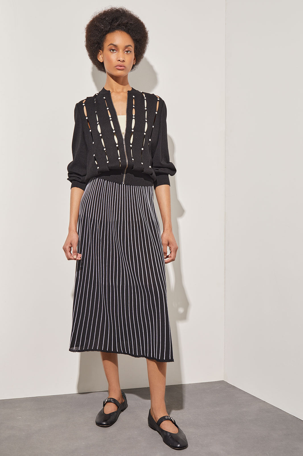 A-Line Midi Skirt - Crystal Pleat Knit | Ming Wang