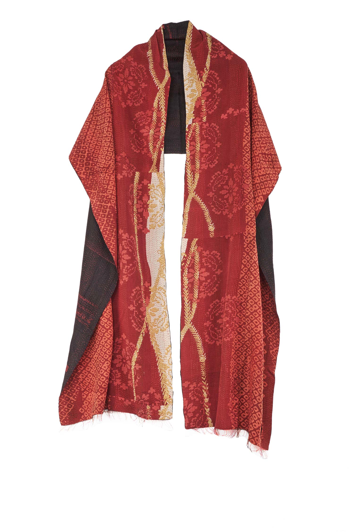 KIMONO PRINT KANTHA SCARF STANDARD - kp2801-red - – Mieko Mintz US
