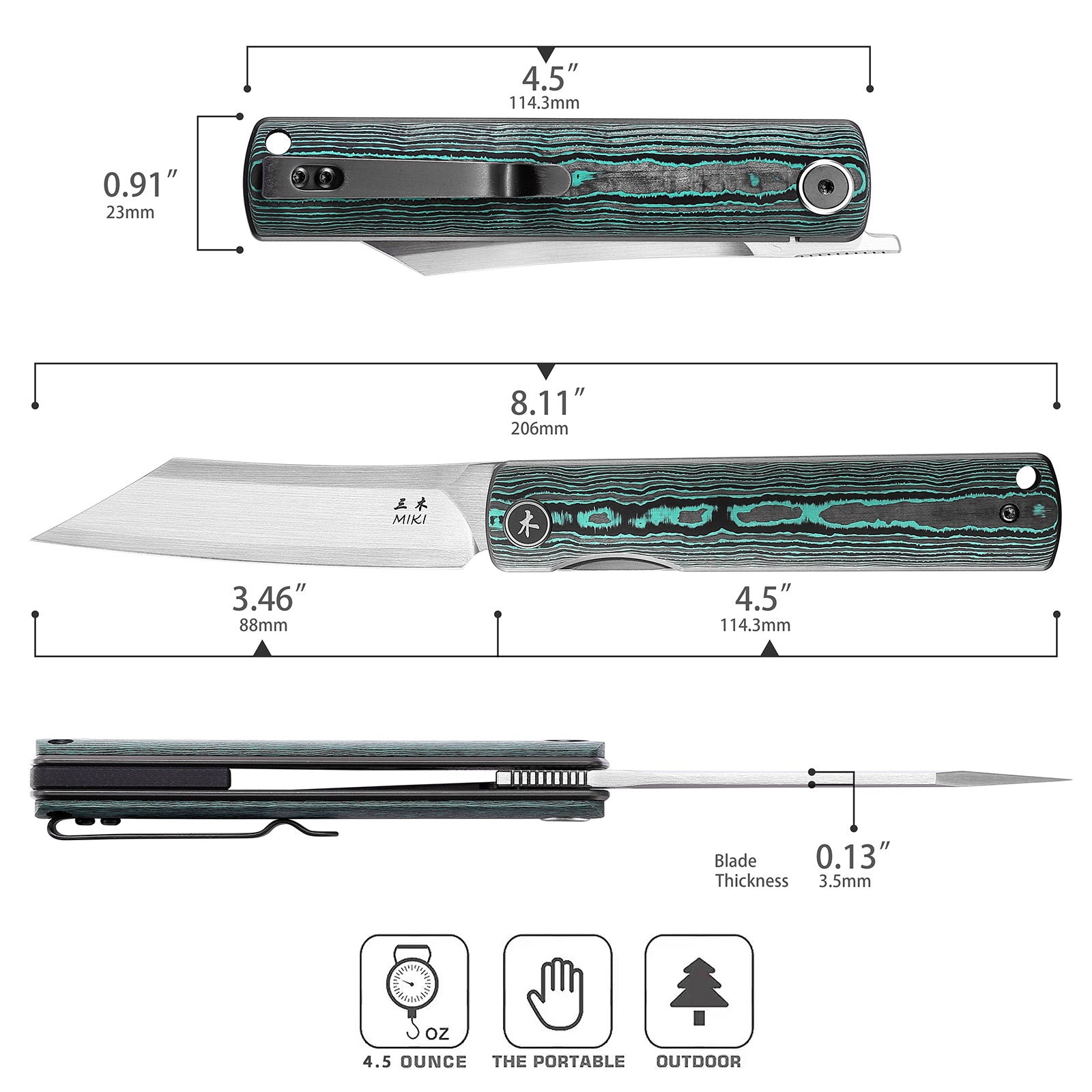 Miki Folding Pocket Japanese Knife, Carbon Fiber Handle Green, ZDP