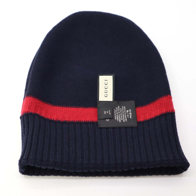 グッチ GUCCI ニット帽 M ネイビー レッド 494598 ビーニー キャップ