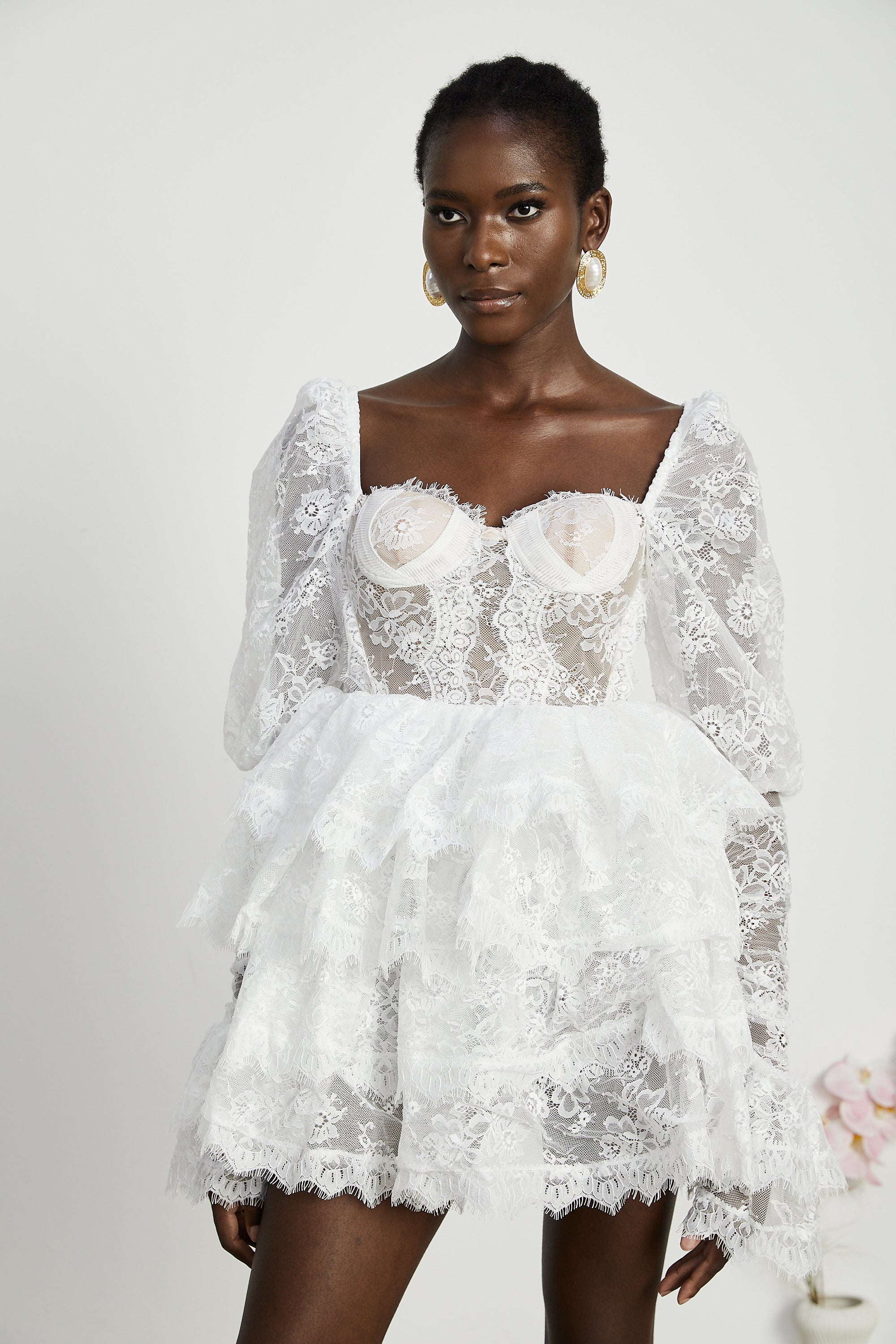 Nadine semi-sheer lace-trim mini dress