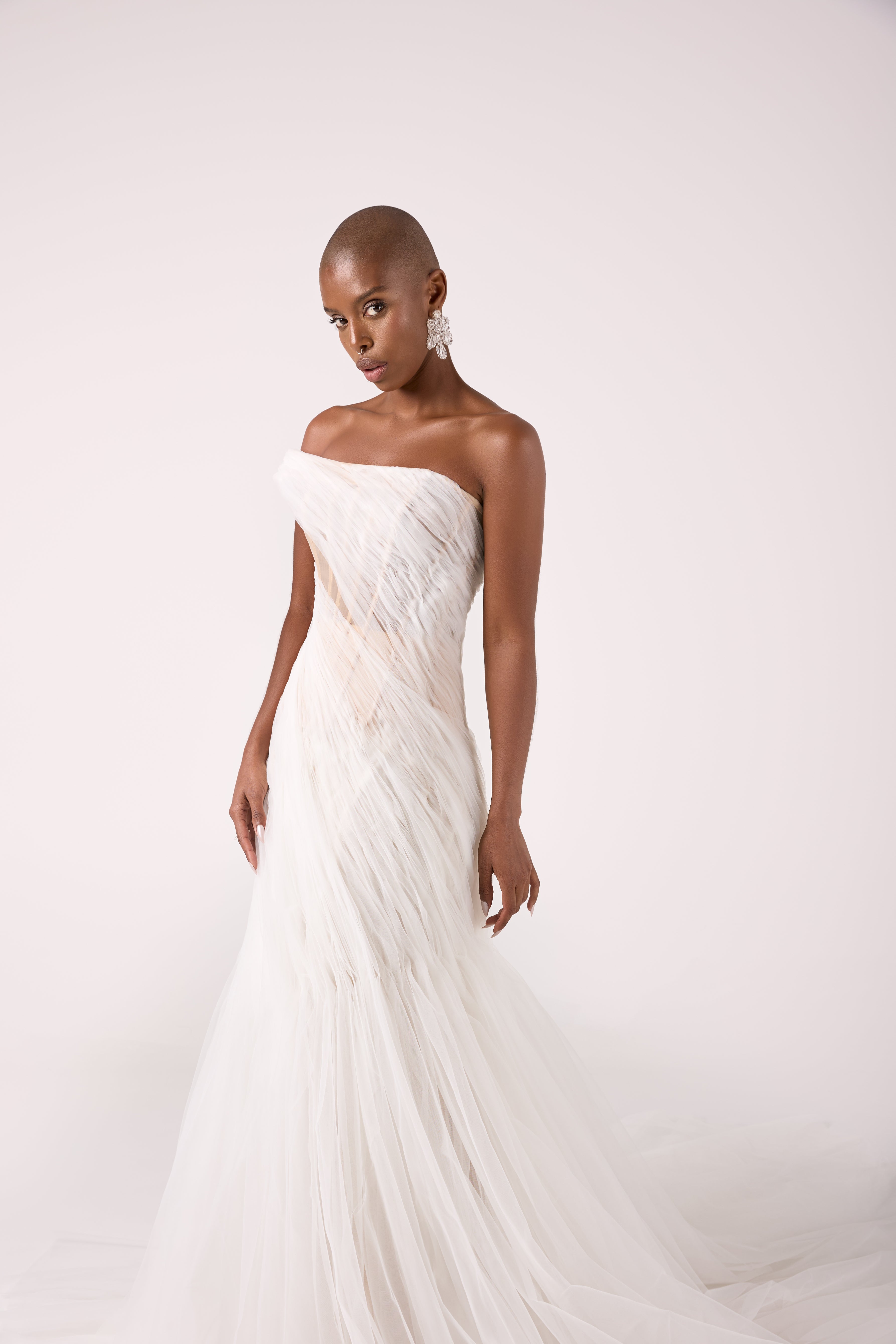 Captivating One-Shoulder Tulle Wedding Dress with Romantic Draped