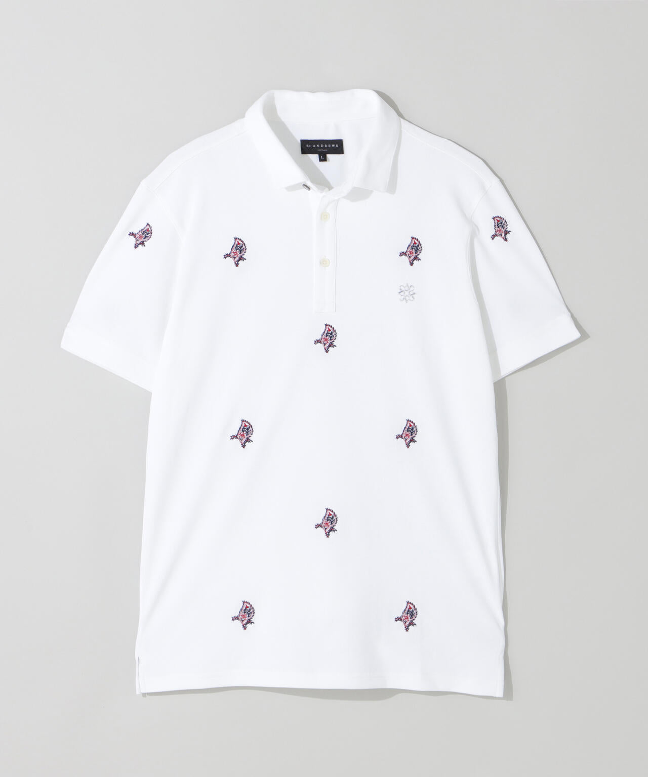 ポリエステル強撚鹿の子リーフ柄刺繍半袖シャツ (MENS) | St ANDREWS