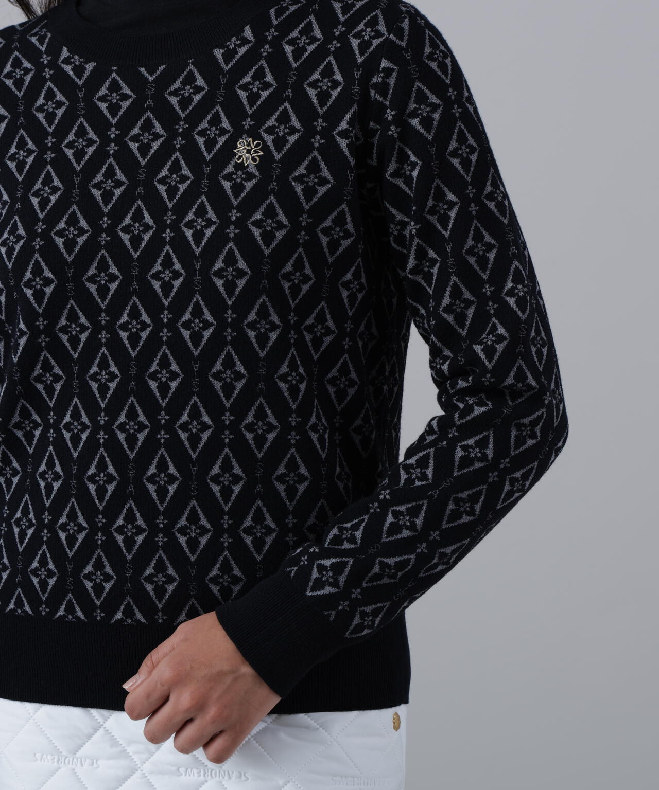 16Gダイヤロゴジャガードクルーネックニットプルオーバー (WOMENS