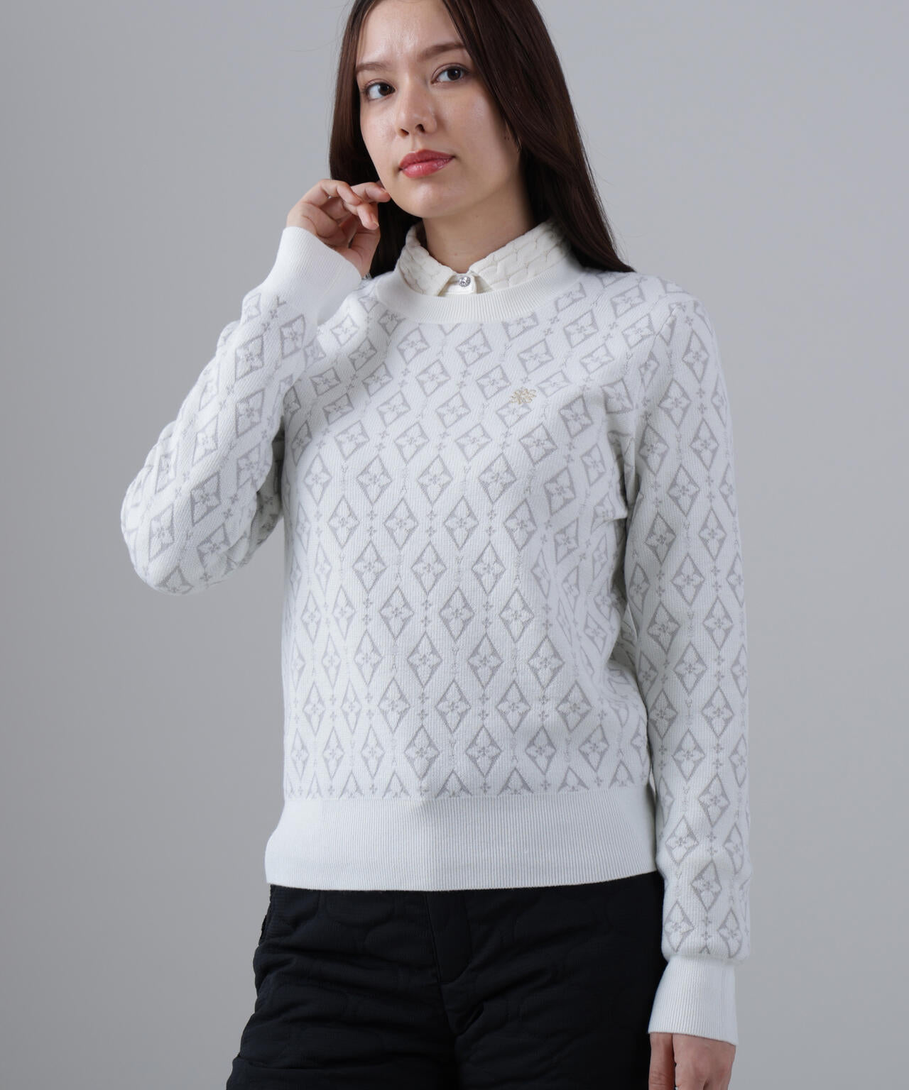16Gダイヤロゴジャガードクルーネックニットプルオーバー (WOMENS