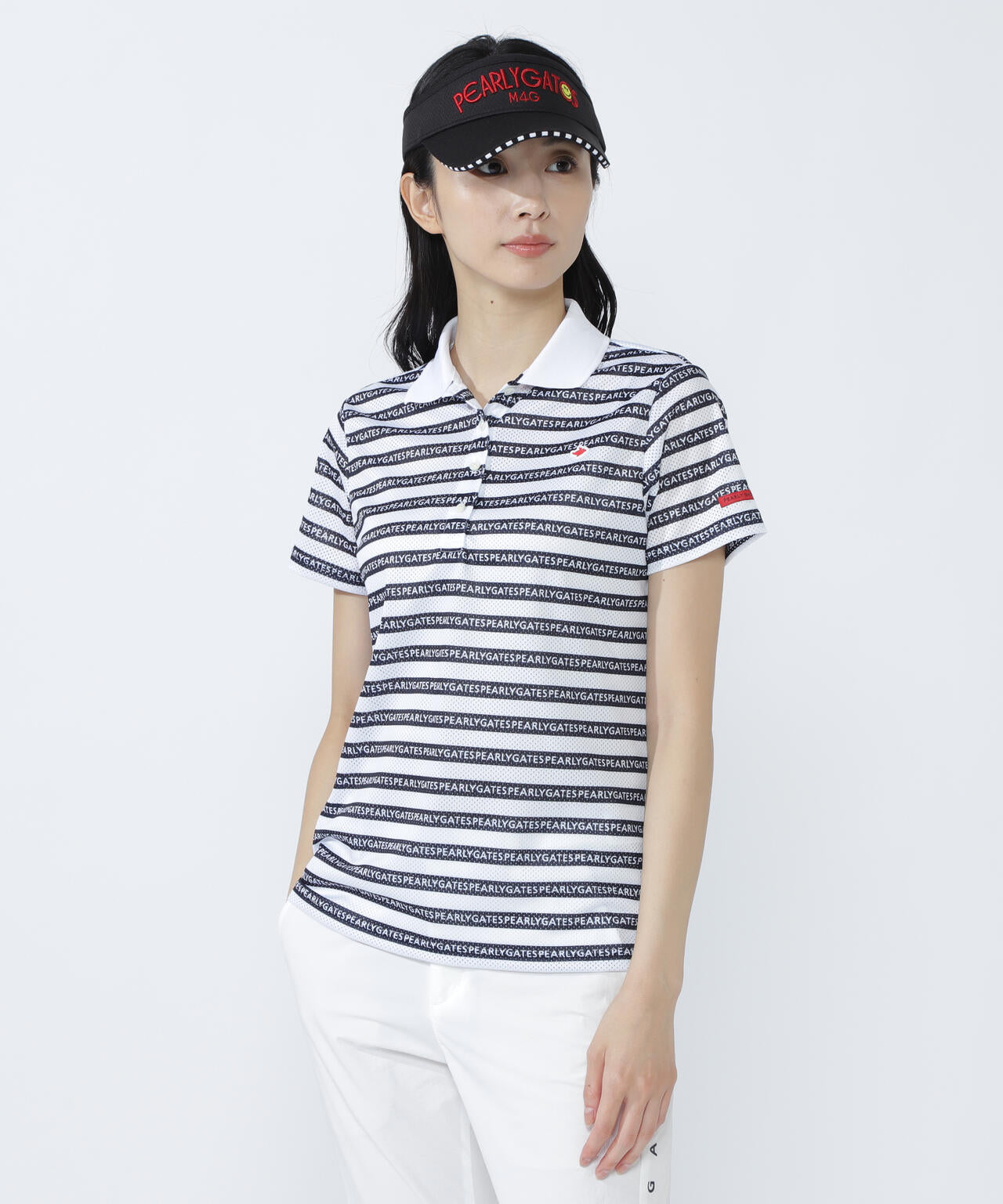 PEARLY GATES パーリーゲイツ ストライプ/ヤシの木 ポロ サイズ6