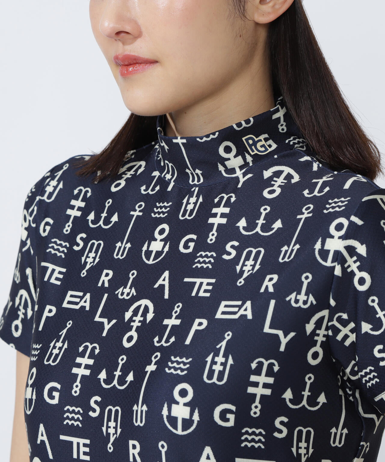 パーリーゲイツレディース 半袖 モックネック カットソー ネイビー