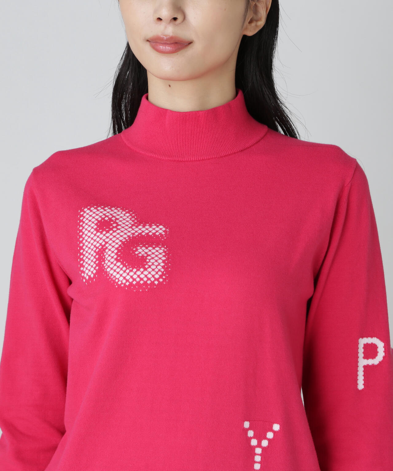 12G部分ジャガードカシミヤタッチコットンハイネックニットプル