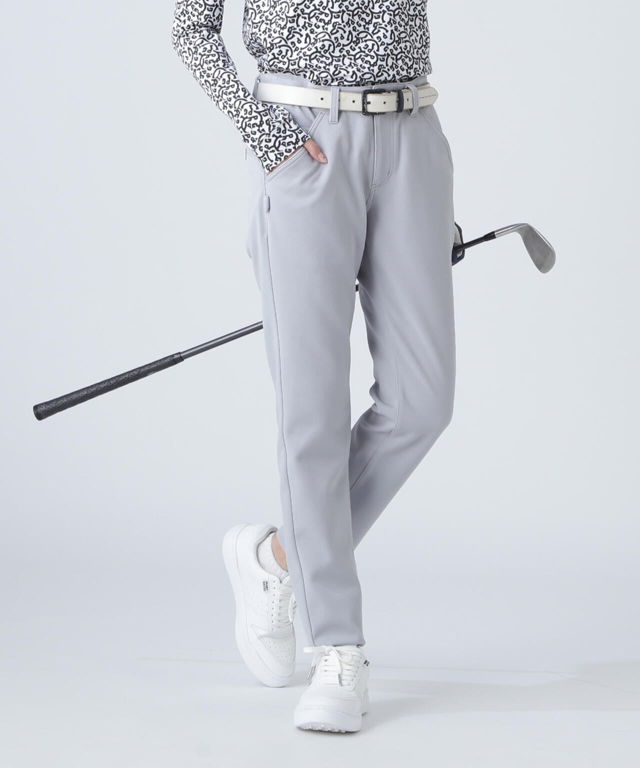 ✨パーリーゲイツ✨ ゴルフ メンズ ウール混 パンツ 紐なし 薄グレー L