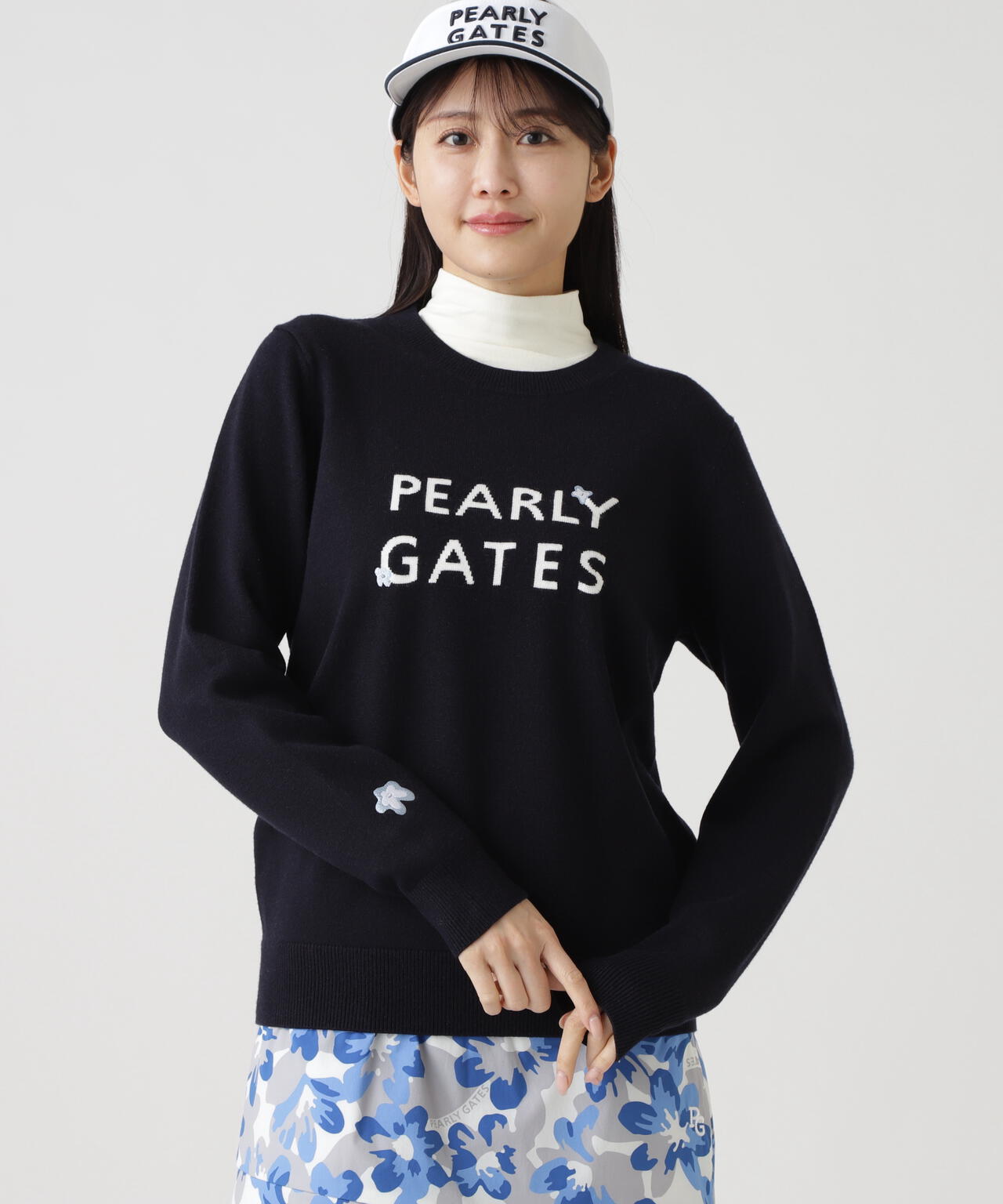 12G天竺×インターシャ クルーネックニットプルオーバー | PEARLY GATES