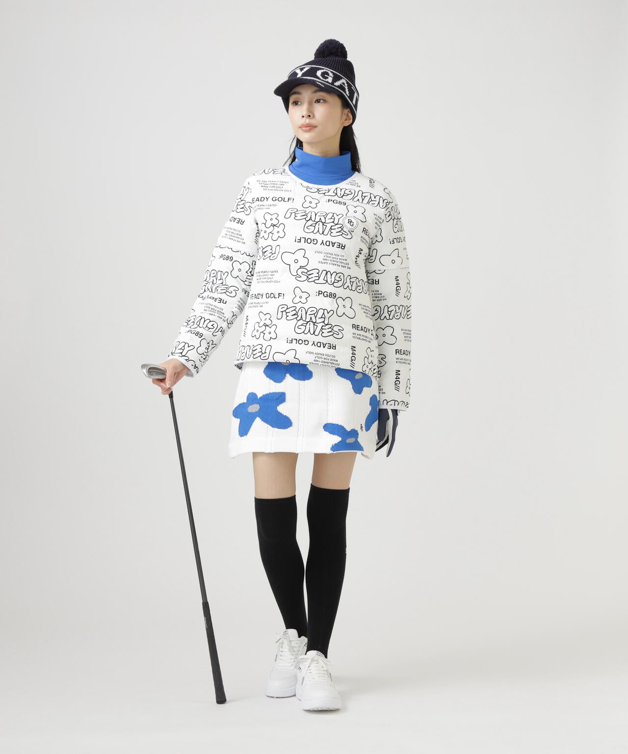 アラン柄×インターシャニットスカート ＜ランダム編みフラワー柄