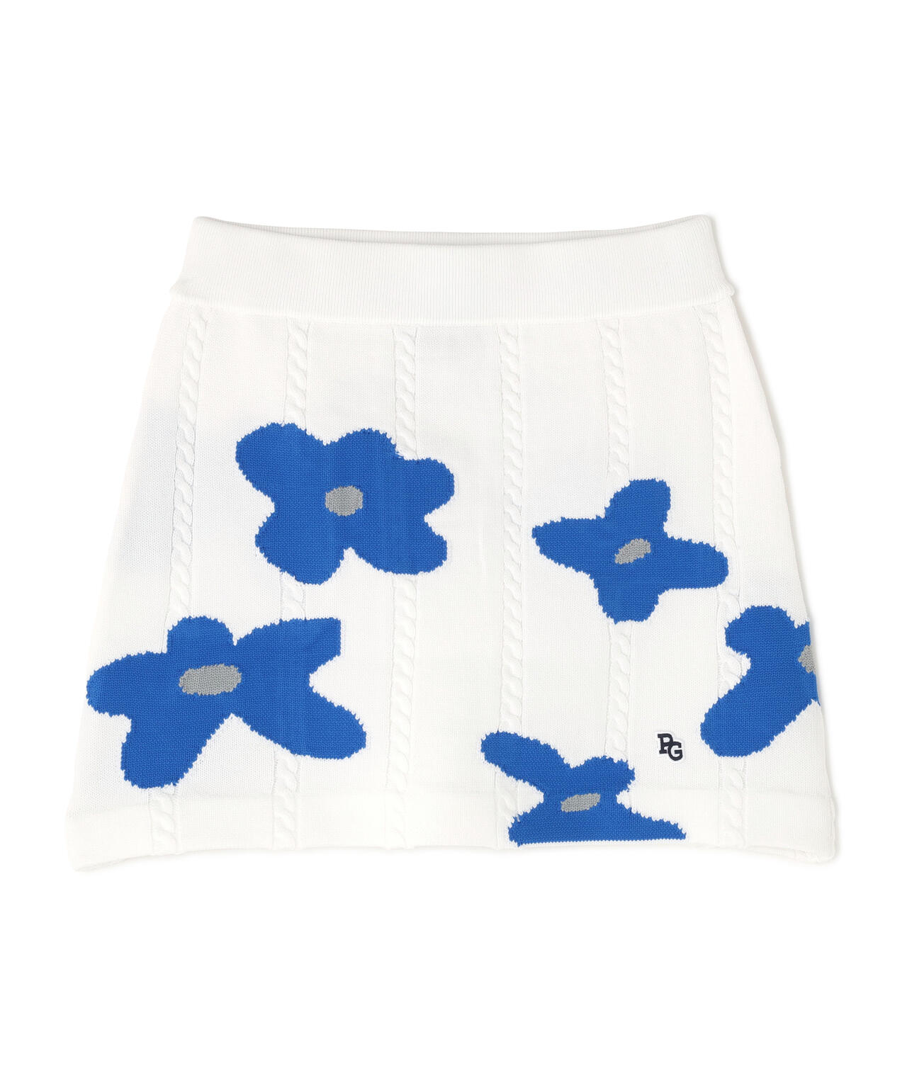 アラン柄×インターシャニットスカート ＜ランダム編みフラワー柄