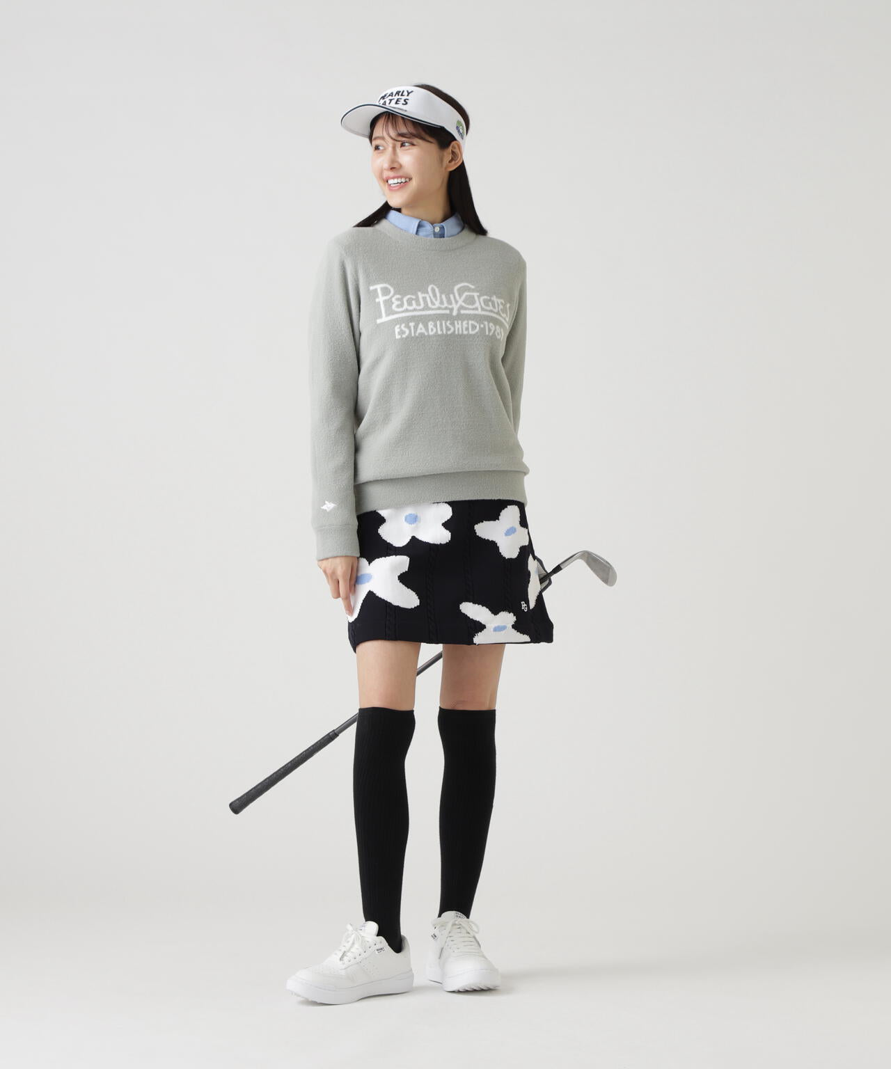 アラン柄×インターシャニットスカート ＜ランダム編みフラワー柄