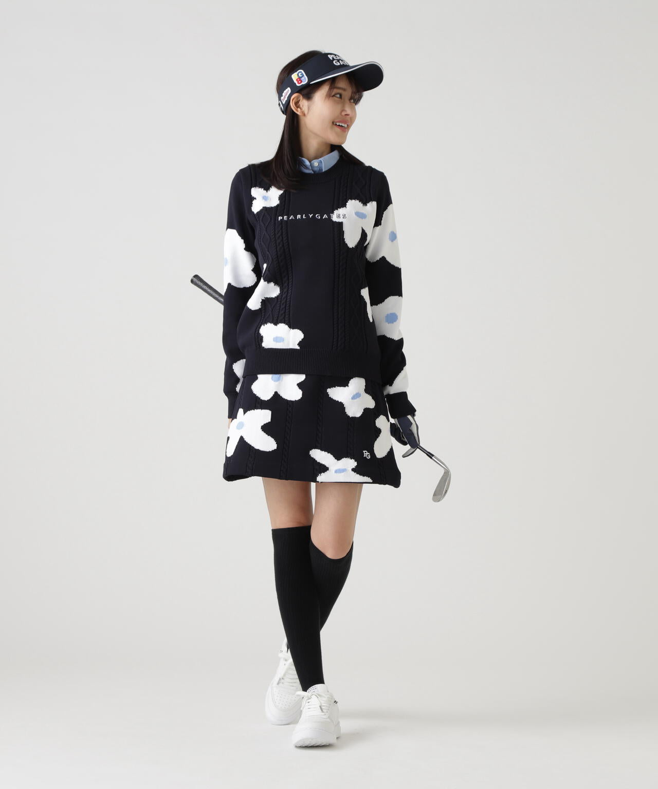 アラン柄×インターシャニットスカート ＜ランダム編みフラワー柄