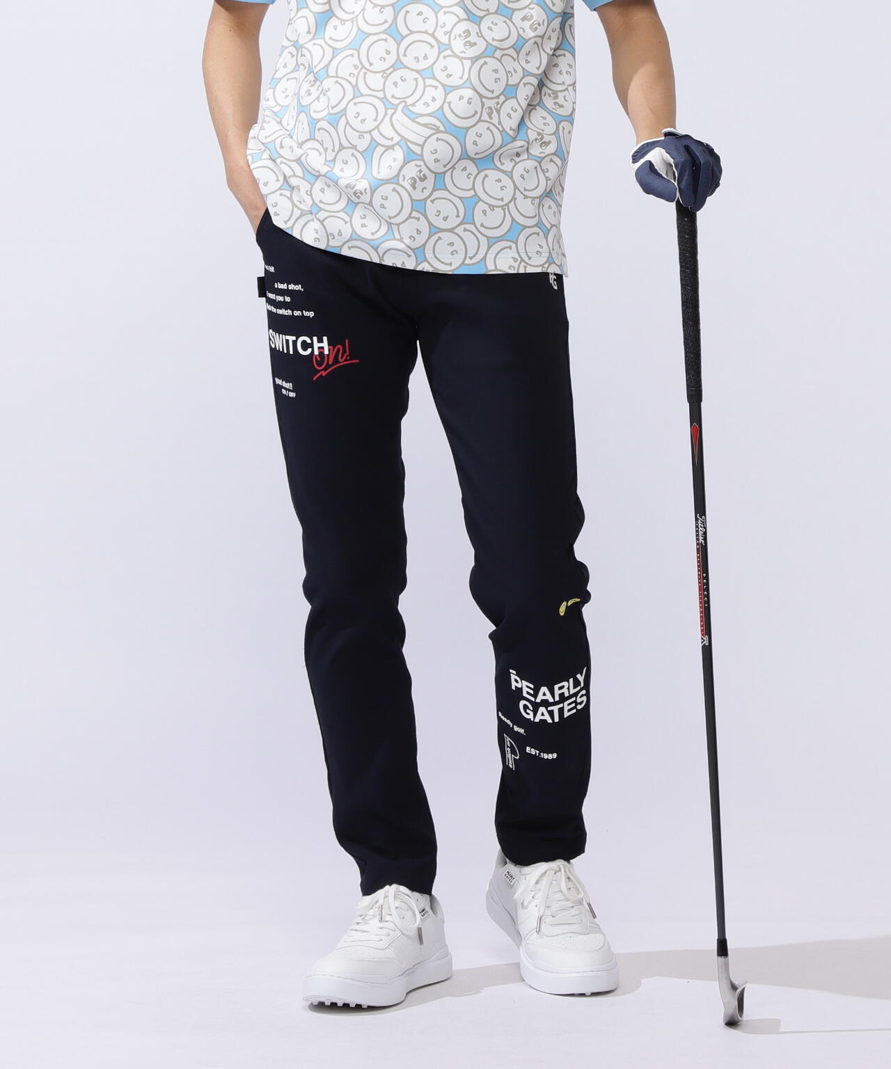 パーリーゲイツ パンツ 総柄 ネイビー 紺 3 S〜M相当 ストレッチ